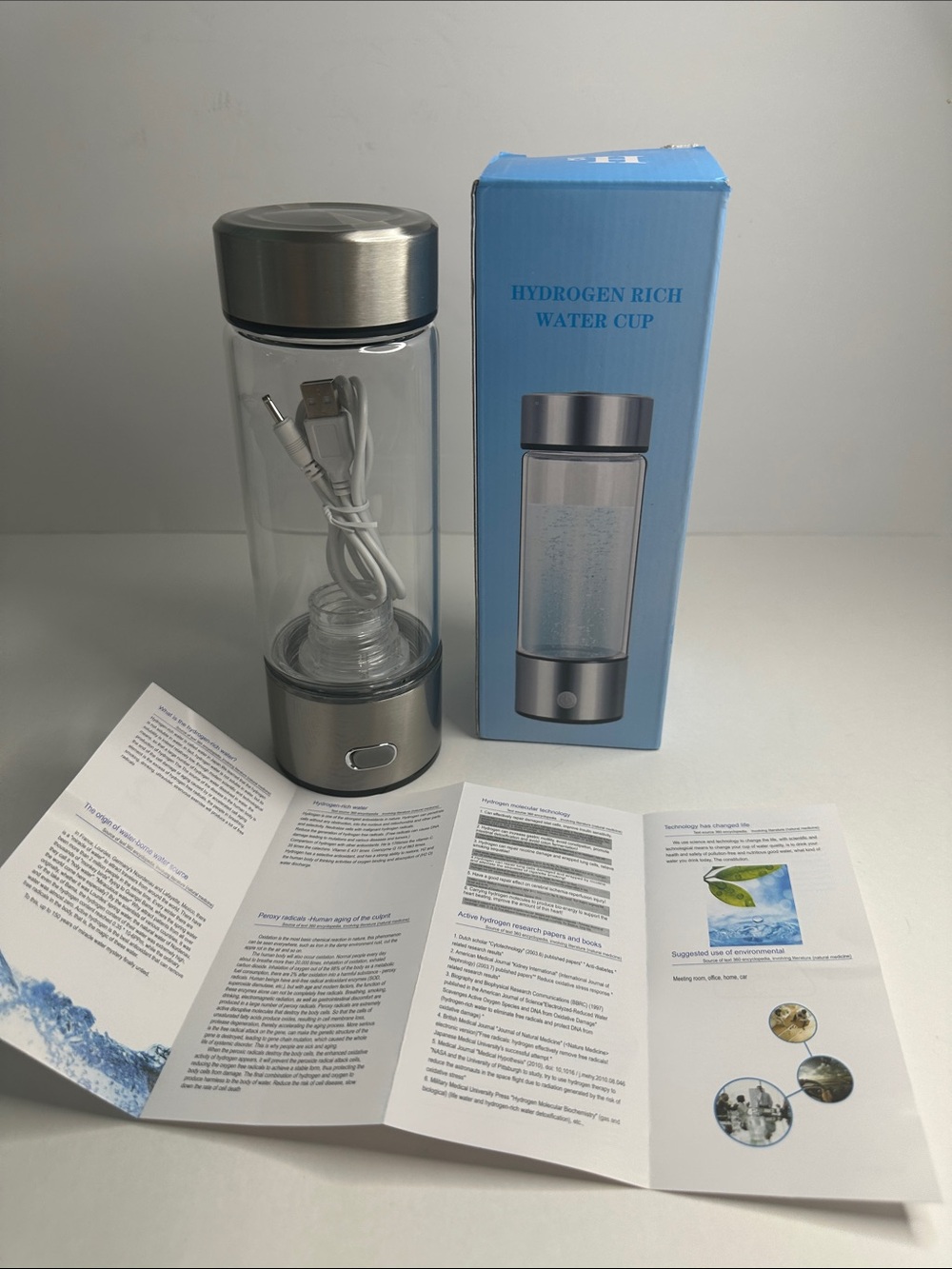 Hydrogen Rich Water Cup - Glass Silver & Clear